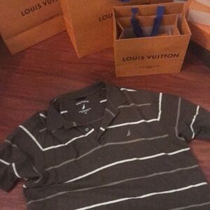 Nautica Brown Striped Polo Shirt